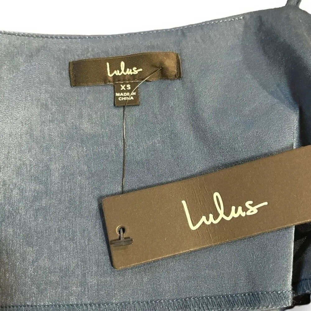 Lulus Fall in Love Blue Satin Midi Wrap Dress XS